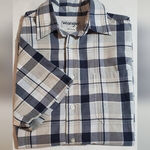 Wrangler Men's Navy and White Checkered Shirt. Sz M